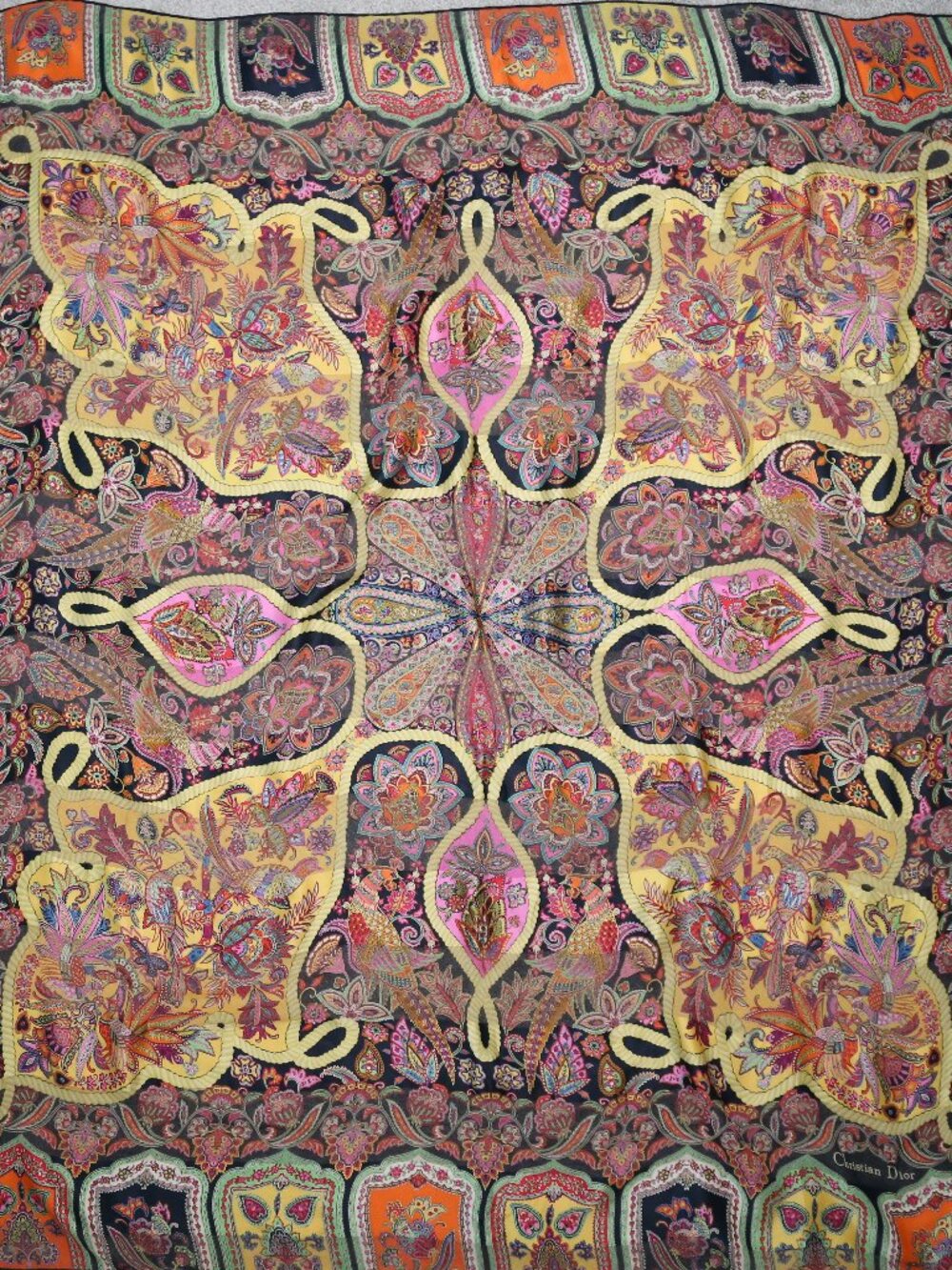 One of kind Auth Italy made Christian Dior Large silk scarf PHEASANT PAISLEY vtg - Picture 3 of 16